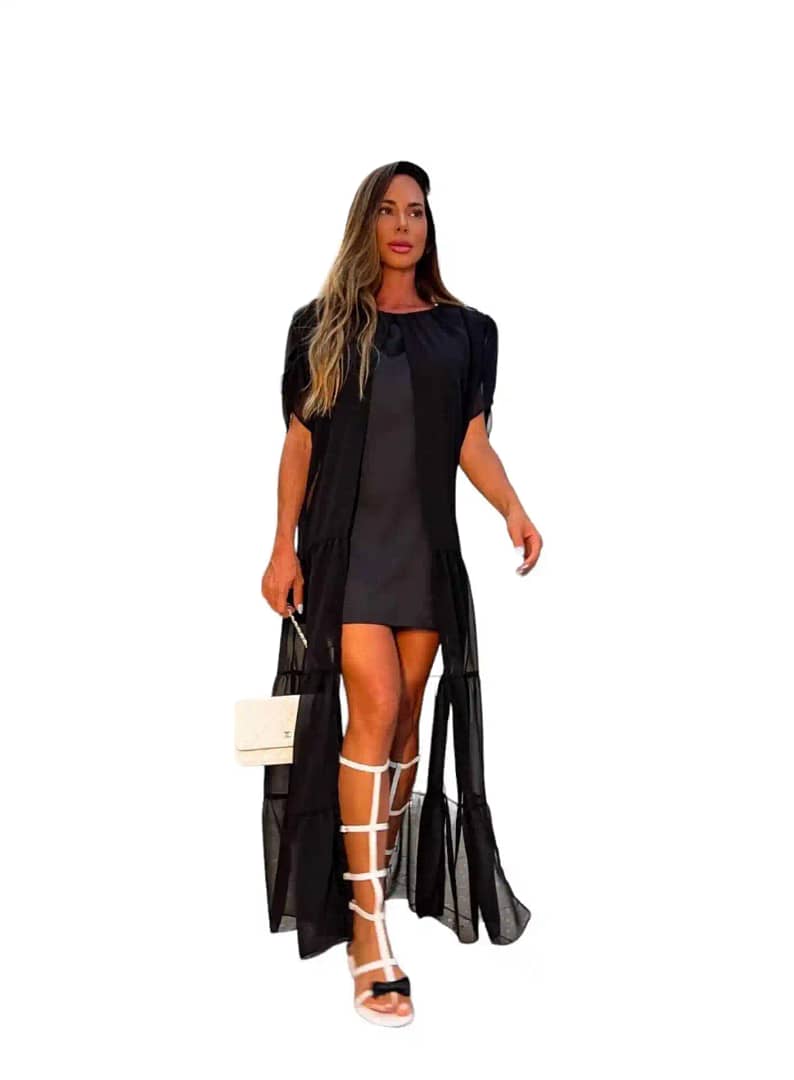 Robe courte noRobe courte noire femme, voile transparentire femme, voile transparent